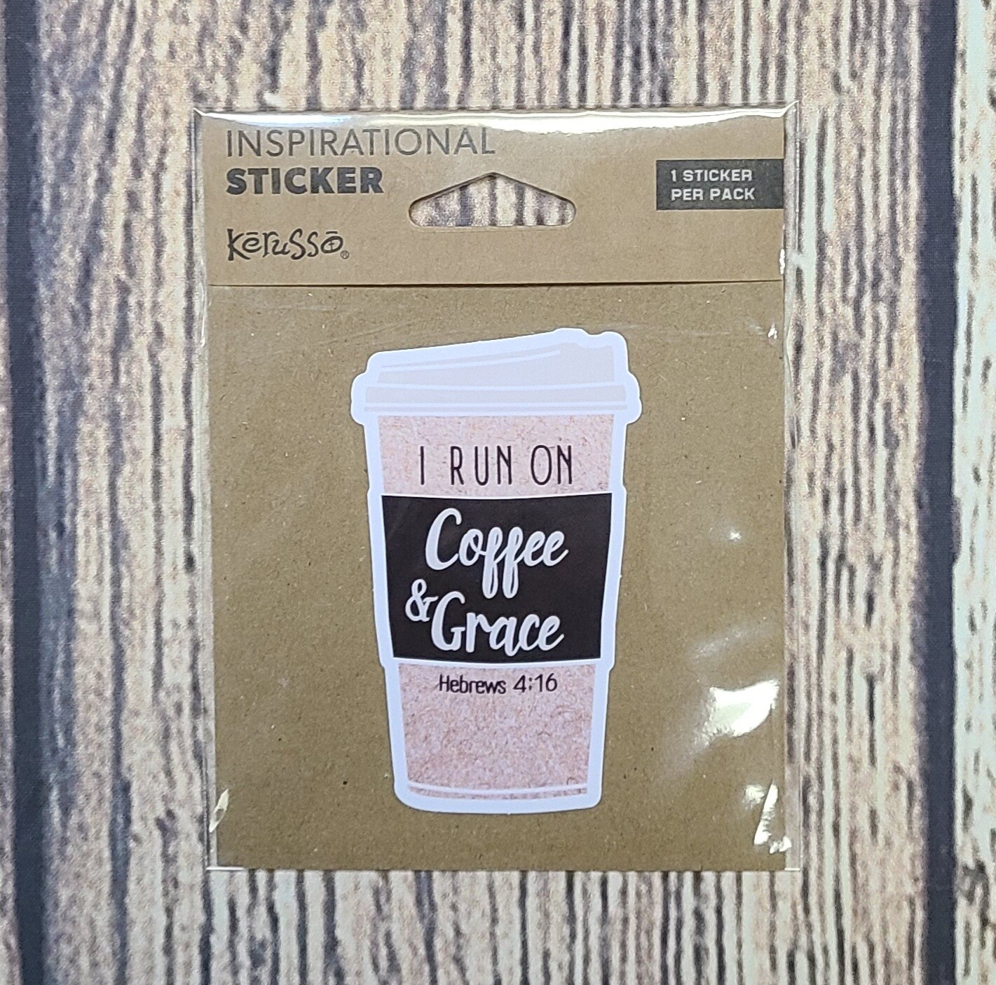 Kerusso I Run on Coffee and Grace Coffee Cup Inspirational Sticker