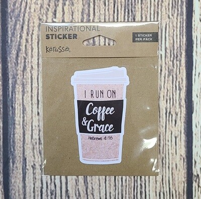 Kerusso I Run on Coffee and Grace Coffee Cup Inspirational Sticker