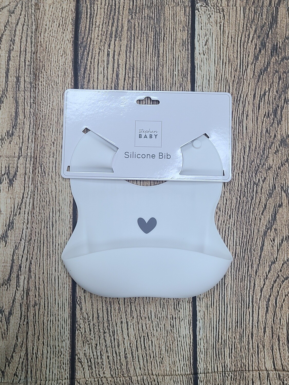 Silicone Baby Bib - White Coloring with Gray Heart