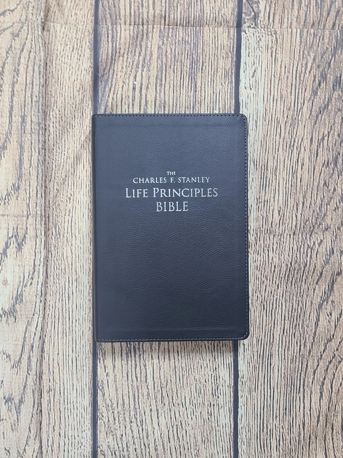 NKJV Charles F. Stanley Life Principles Bible - Large Print - Black Leathersoft
