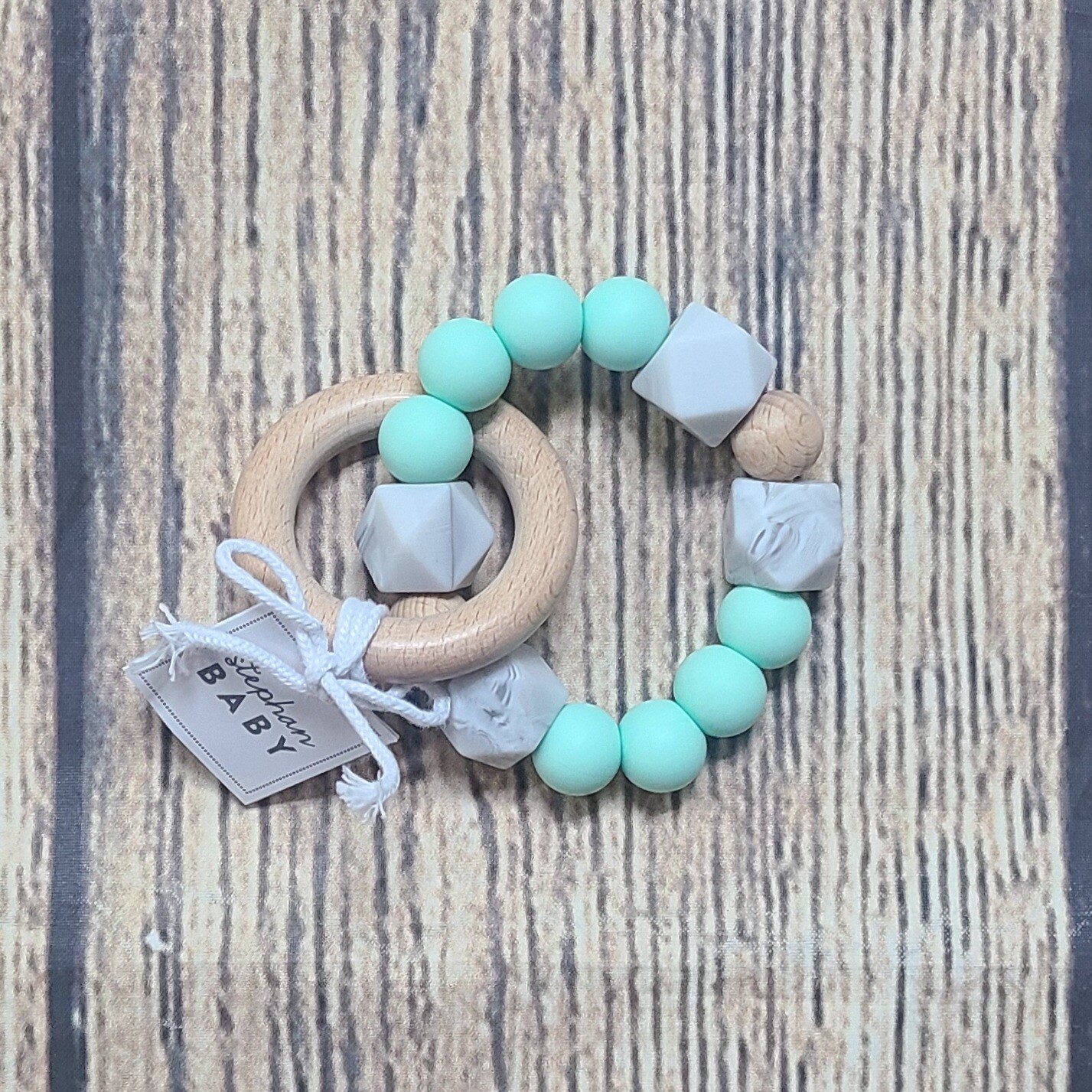 Silicone Wood Mint and Grey Marble Colored Teether