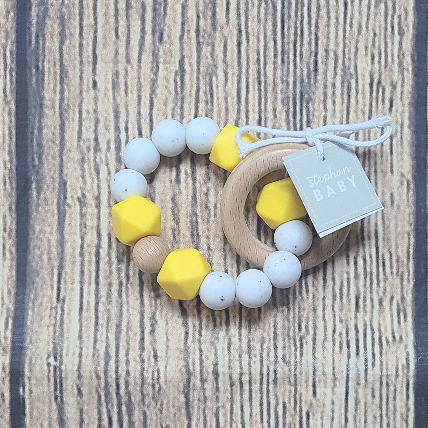 Silicone Wood Yellow and Gray Colored Teether