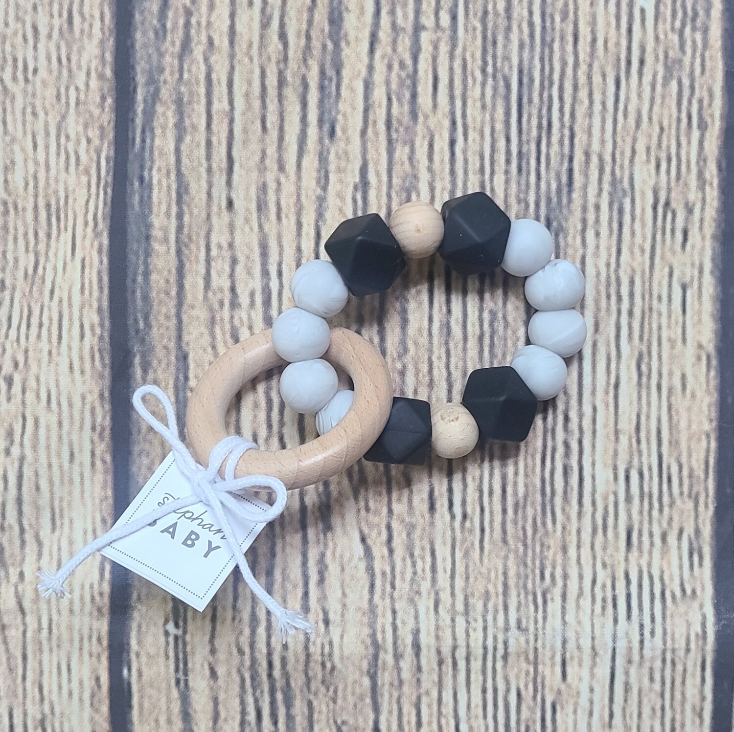 Silicone Wood Black and Grey Marble Colored Teether