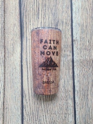 Faith Can Move Mountain Stainless Steel Mug - Wood/Tan Coloring