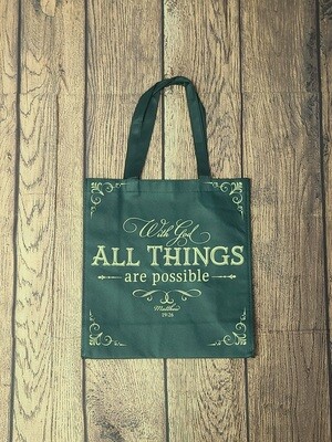 With God all Things are Possible Green Tote Bag