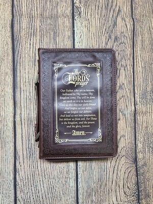 The Lord&#39;s Prayer Walnut and Burgundy Faux Leather Bible Cover - Large