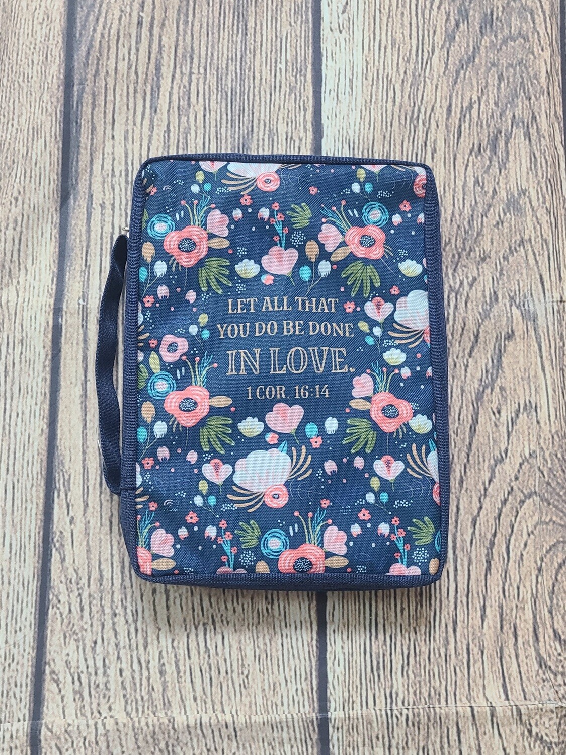 Let All That You Do Be Done in Love Navy Floral Medium Bible Cover