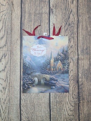 God's Blessings to You Thomas Kinkade Christmas Large Glittery Gift Bag
