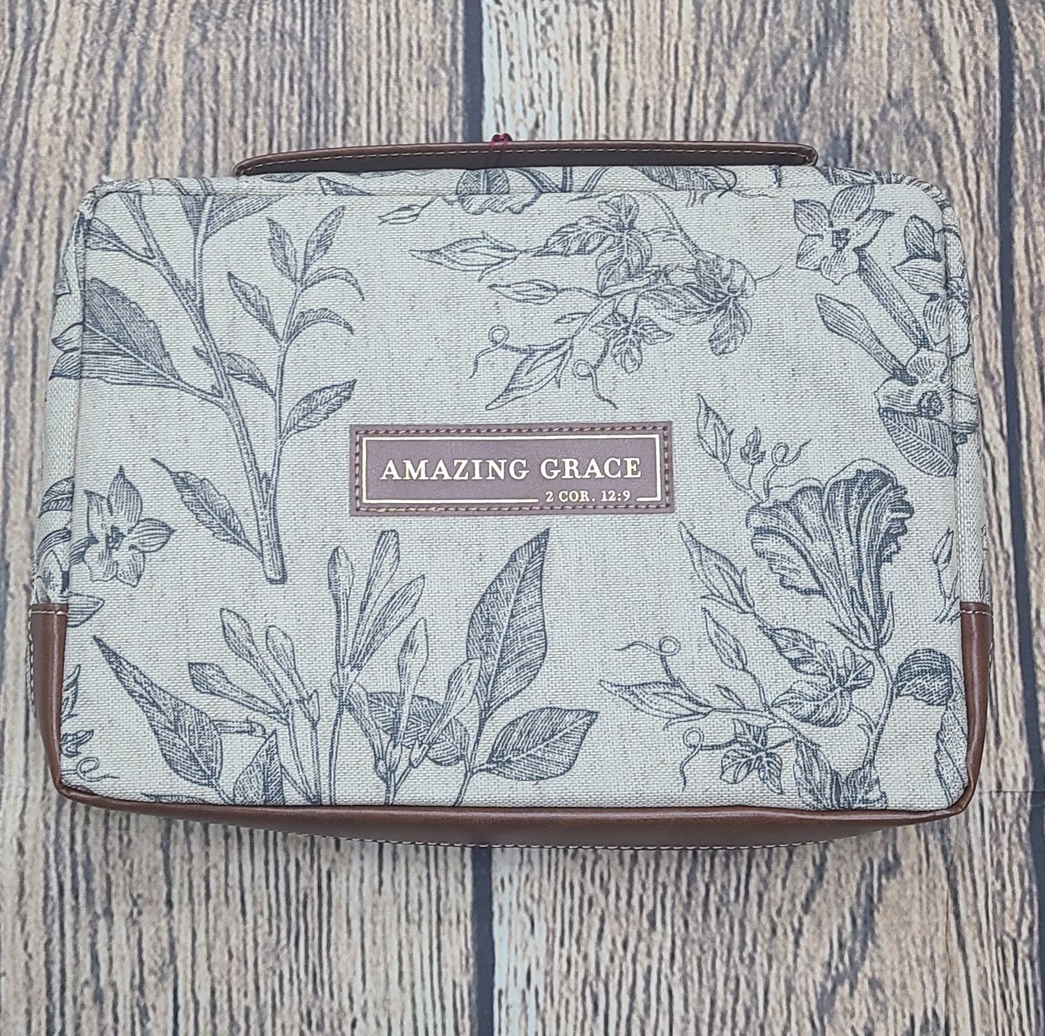 Amazing Grace Linen and Faux Leather Medium Bible Cover