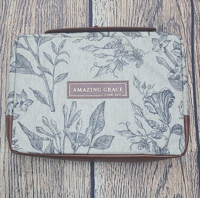 Amazing Grace Linen and Faux Leather Medium Bible Cover