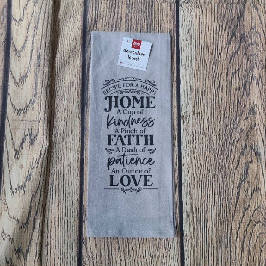Recipe for a Happy Home Gray Tea Towel