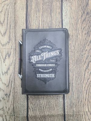 I Can Do All Things Gray Faux Leather Bible Cover - Large