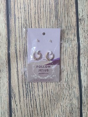 Grace and Truth Follow Jesus Women&#39;s Gold Hoop and Cross Earring Set