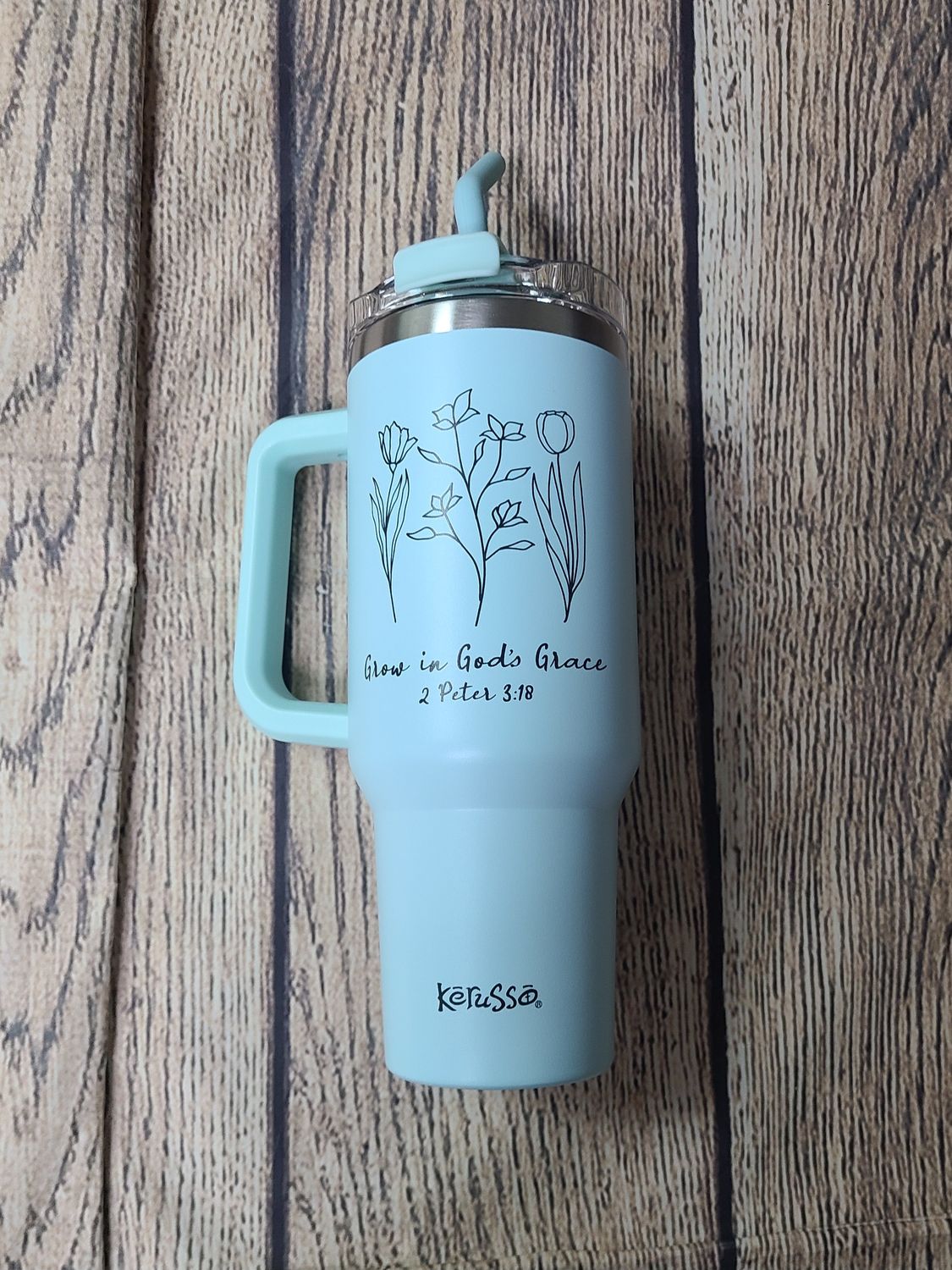 Grow in Grace Teal Colored Stainless Steel Mug with Straw