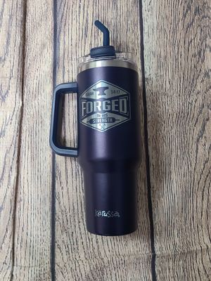 Forged in His Strength Navy Stainless Steel Mug with Straw