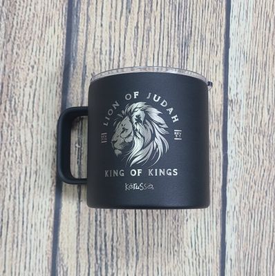 Lion of Judah Black 14 oz Stainless Steel Mug with Handle