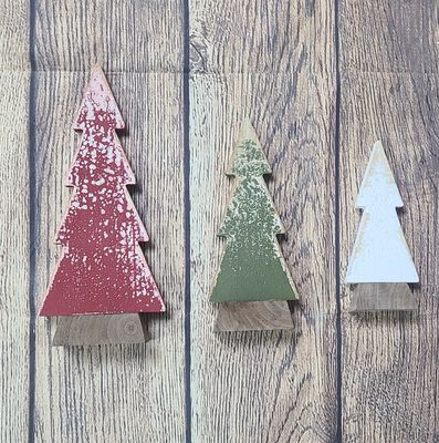 Distressed Wooden Block Trees - Set of 3