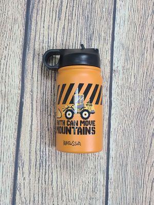 Faith Can Move Mountains Orange Front Loader 12 oz Stainless Steel Sport Bottle