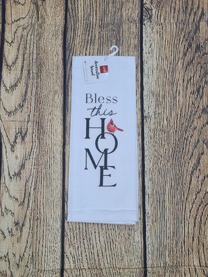 Bless This Home Red Cardinal Tea Towel