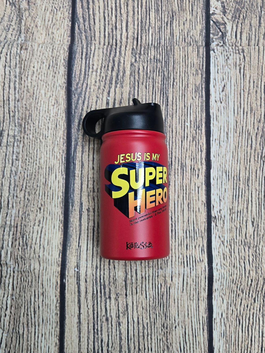 Jesus is My Super Hero Red 12 oz Stainless Steel Sports Bottle