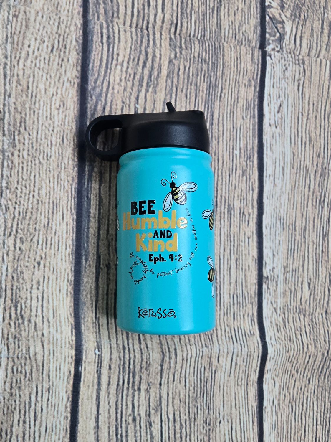 Bee Humble and Kind Teal 12 oz Stainless Steel Sports Bottle