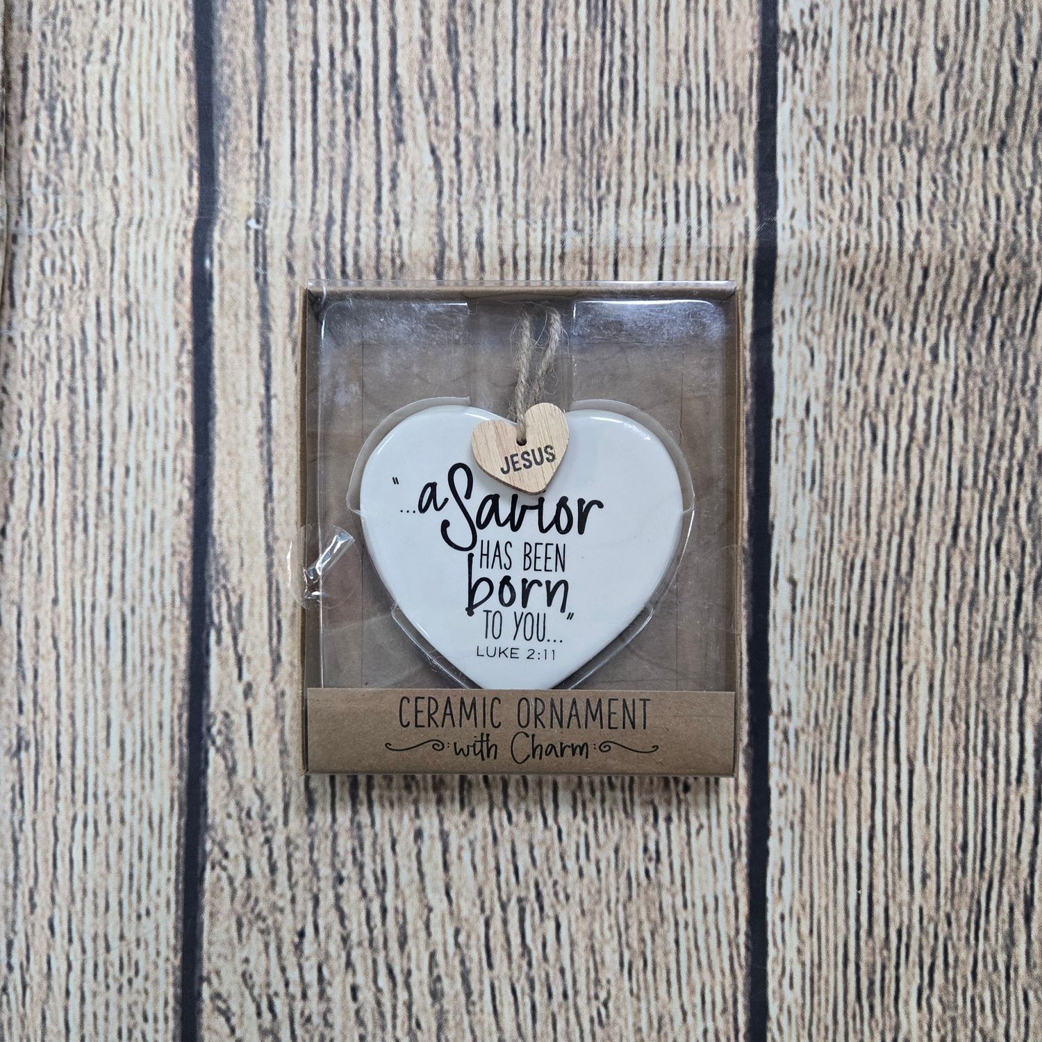 A Savior Has Been Born Ceramic Heart Ornament