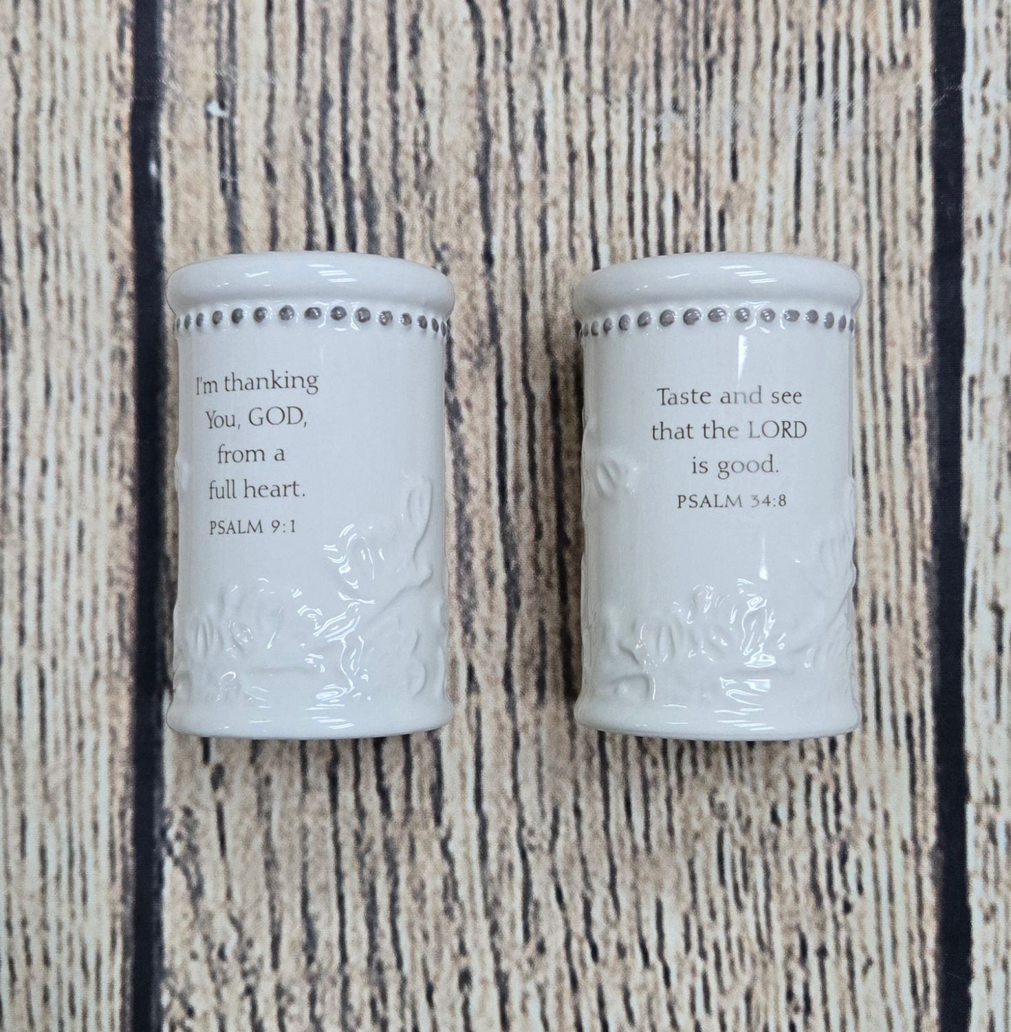 Mary and Martha Grace and Gratitude Salt and Pepper Shaker Set