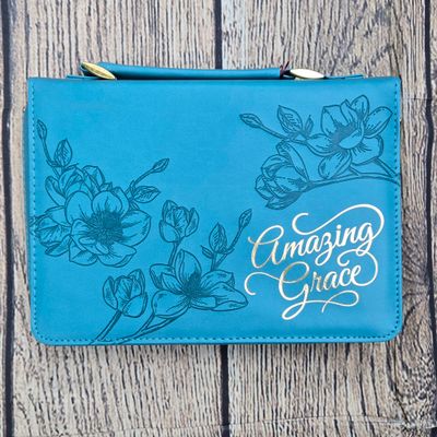 Amazing Grace Teal Floral Faux Leather Medium Bible Cover