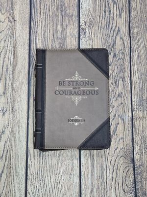 Be Strong and Courageous Two-Tone Walnut-Brown and Tan Faux Leather X-Large Bible Cover