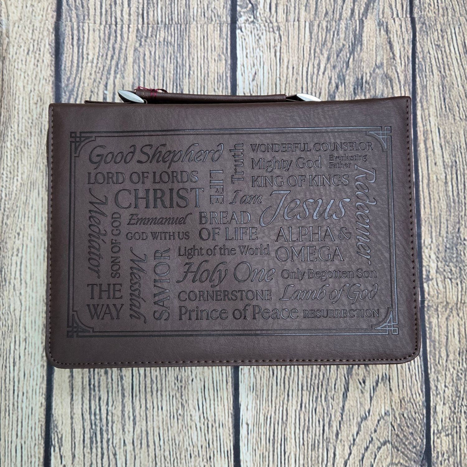 Names of Jesus Walnut Brown Faux Leather X-Large Bible Cover