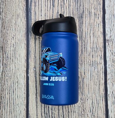 Follow Jesus Blue 12 oz Stainless Steel Sports Bottle