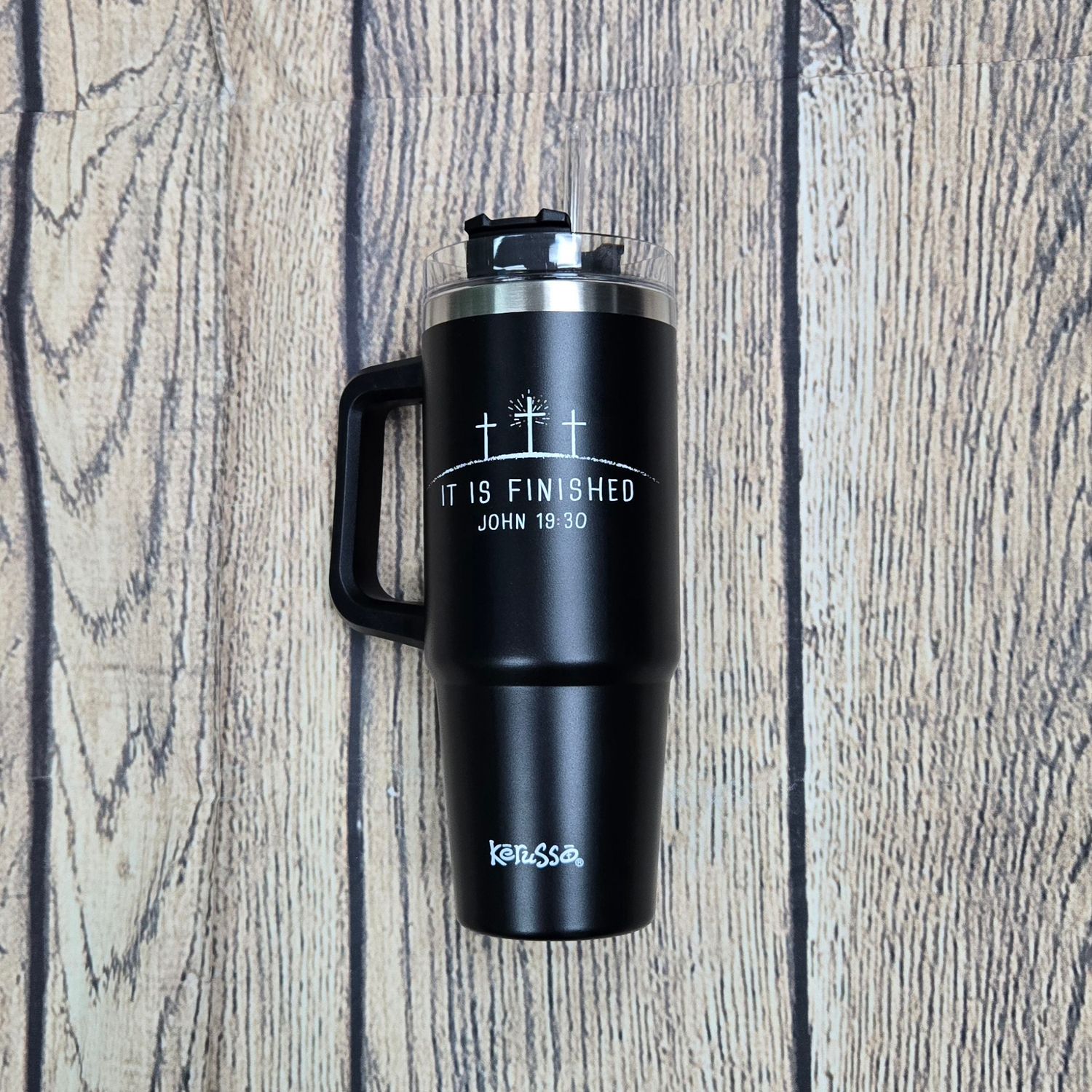It Is Finished Black 30 oz Stainless Steel Mug with Straw