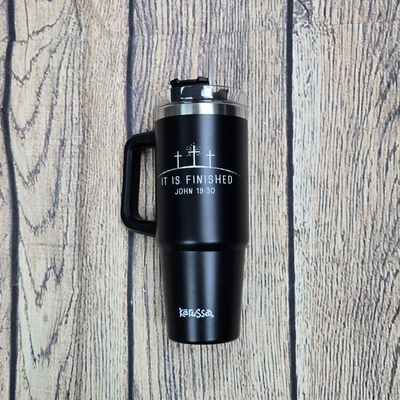 It Is Finished Black 30 oz Stainless Steel Mug with Straw