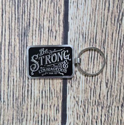 Be Strong and Courageous Black Metal Key Ring with Gift Tin