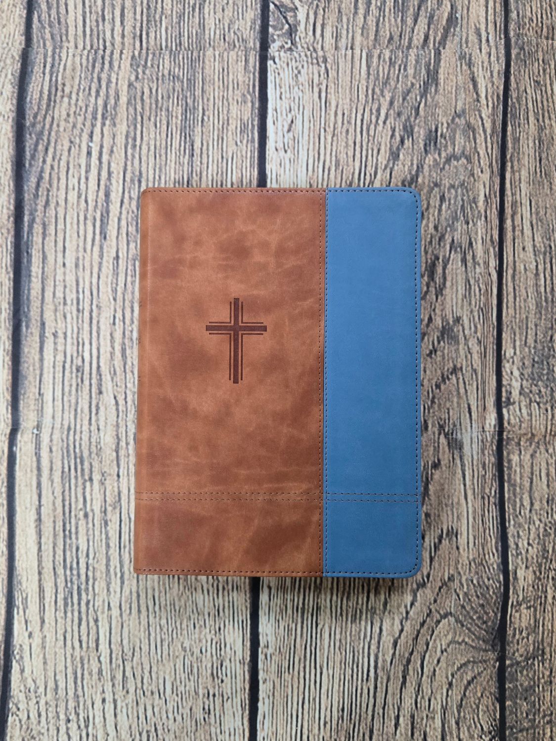 SKJV Large Print Bible - Thumb Indexed - Rust and Stone Cross Bonded Leather