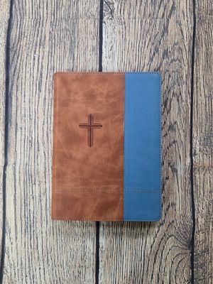 SKJV Large Print Bible - Thumb Indexed - Rust and Stone Cross Bonded Leather