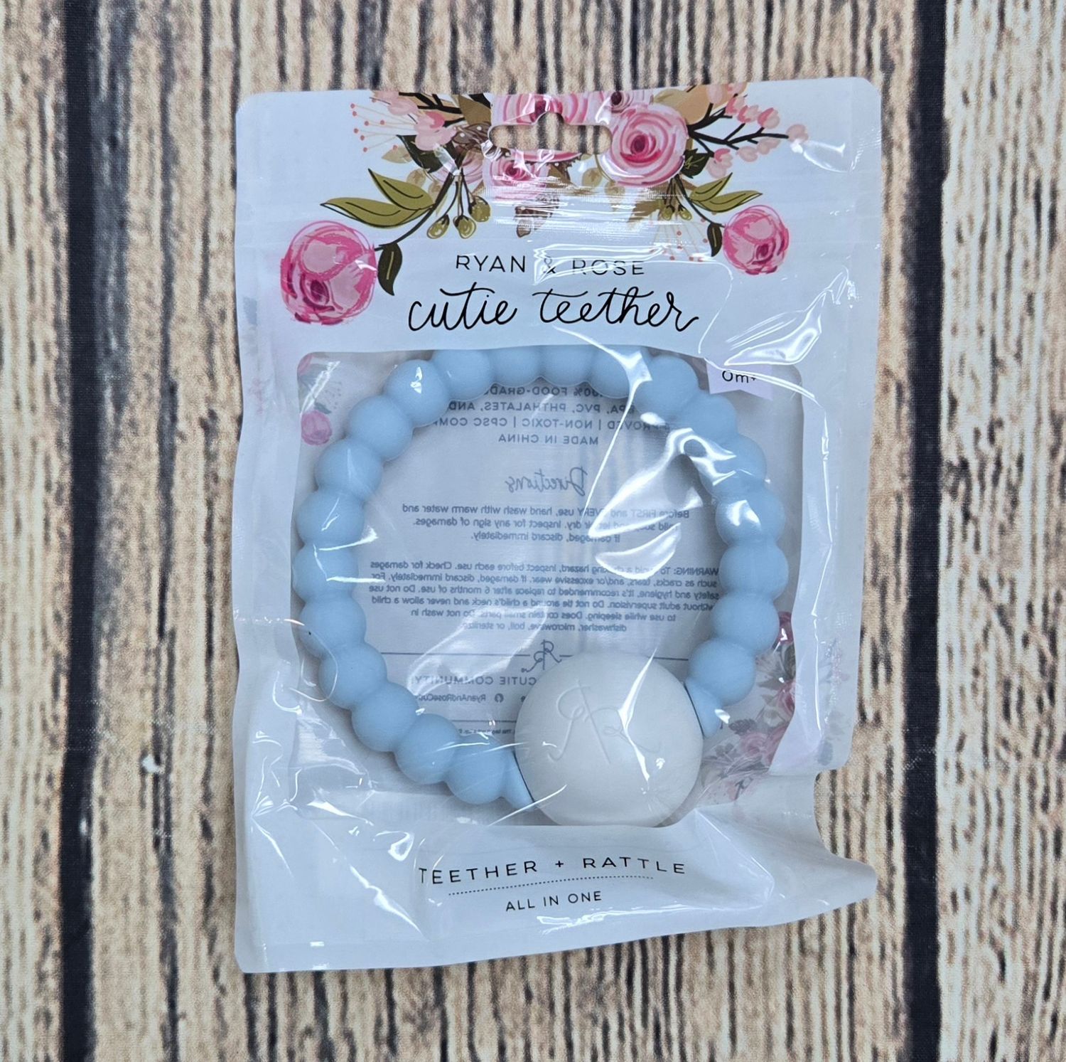 Ryan and Rose Cutie Teether Rattle - Blue Coloring