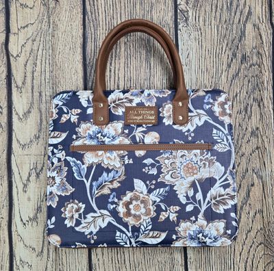 I Can Do All Things Purse Style Toffee-Brown and Navy Floral Faux Leather X-Large Bible Cover