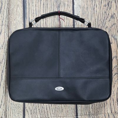 Two-Fold Faux Black Leather Organizer Bible Cover - X-Large