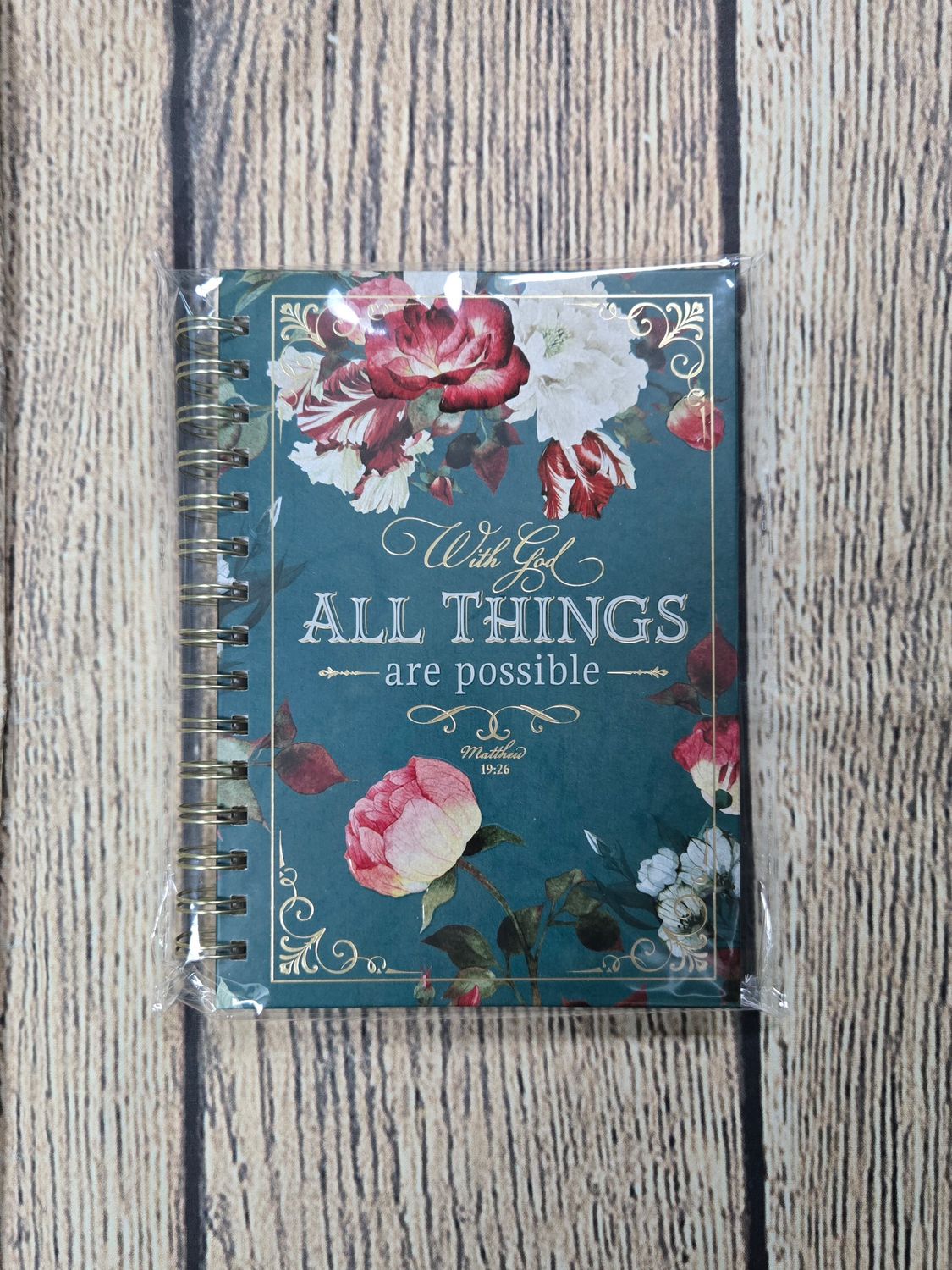 With God All Things Are Possible Teal Tourmaline Wirebound Journal