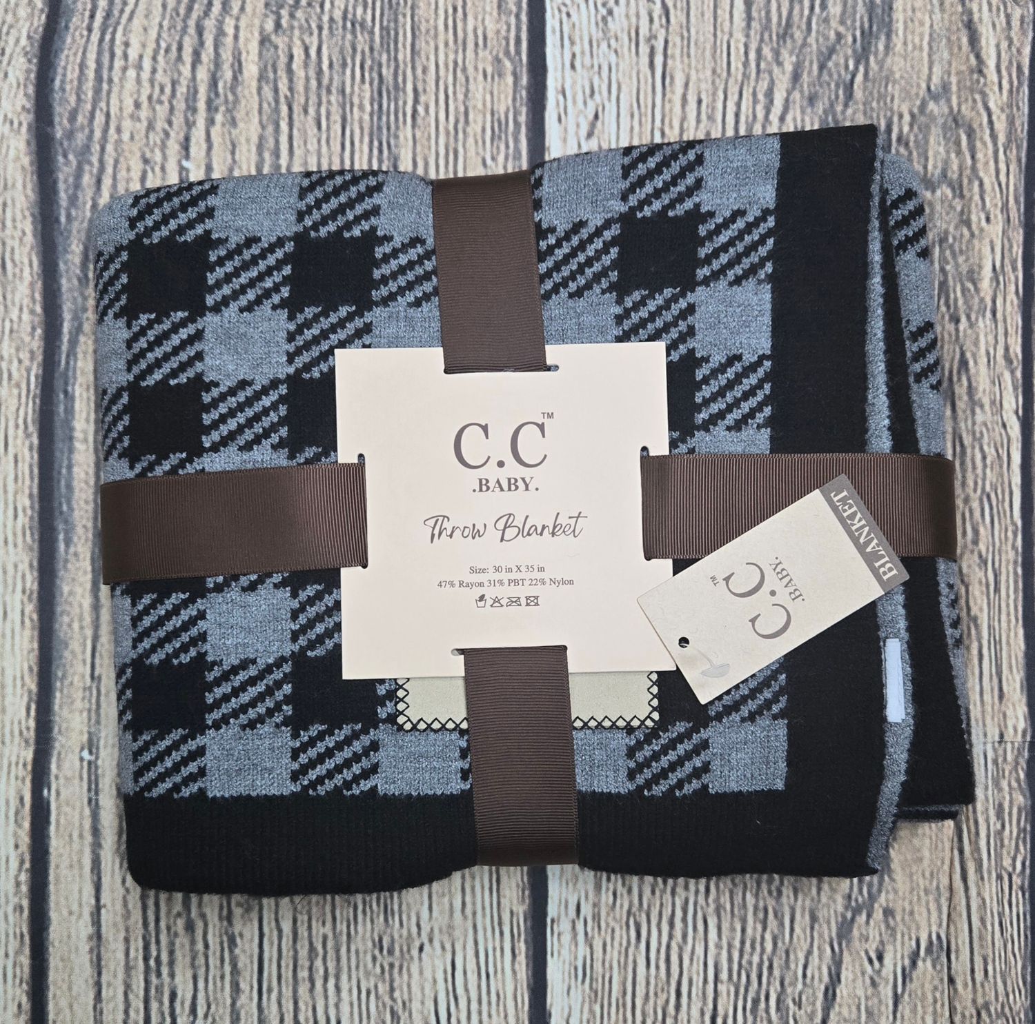 C.C. Buffalo Check Baby Blanket - Lt. Grey/Black Color