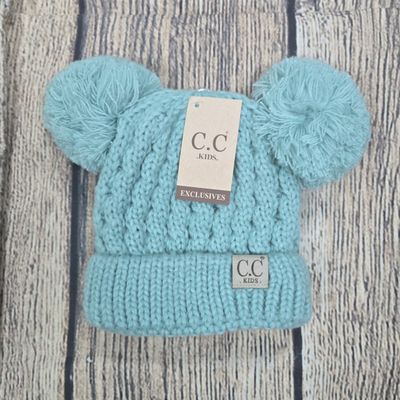 Kids Solid Double Pom C.C. Beanie - Mint Color