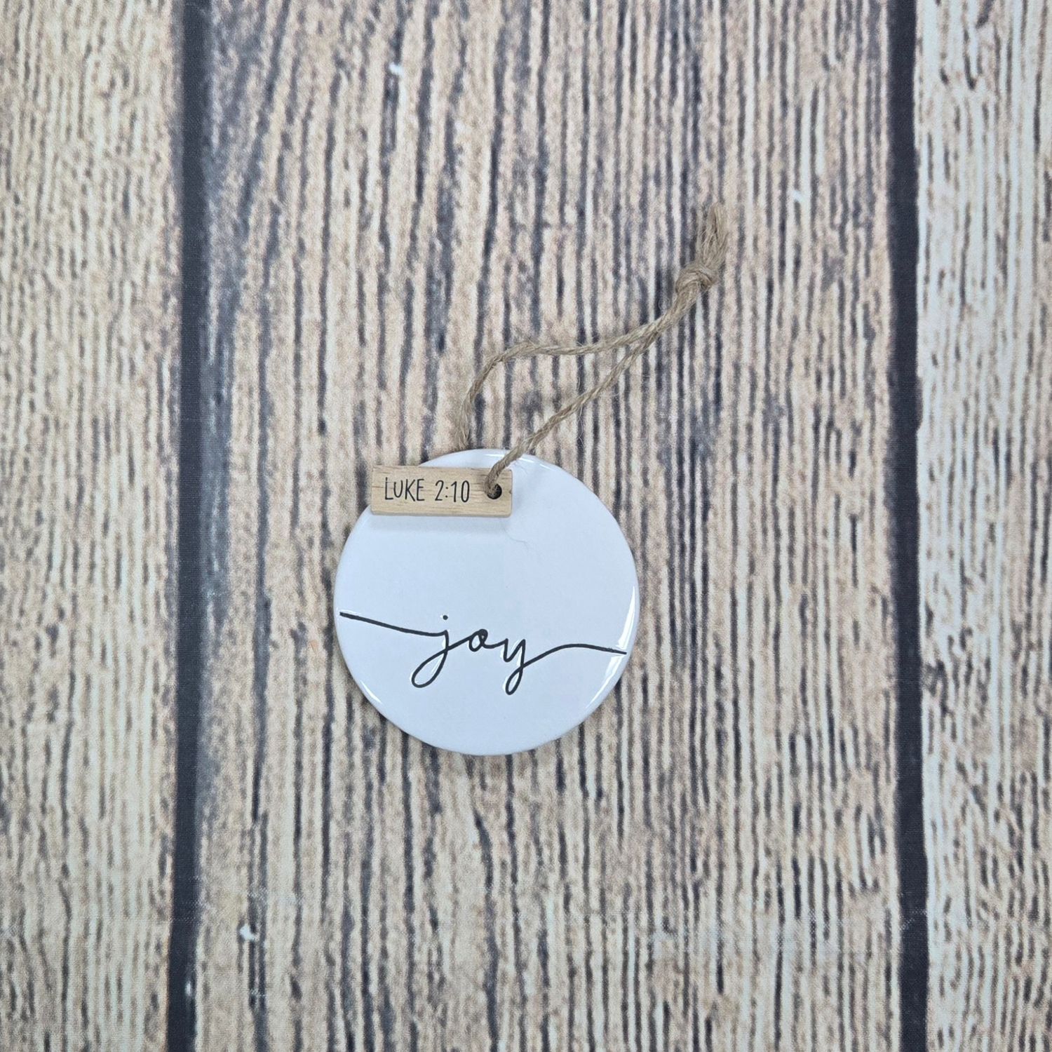 Joy Ceramic Circle Ornament with Wooden Charm