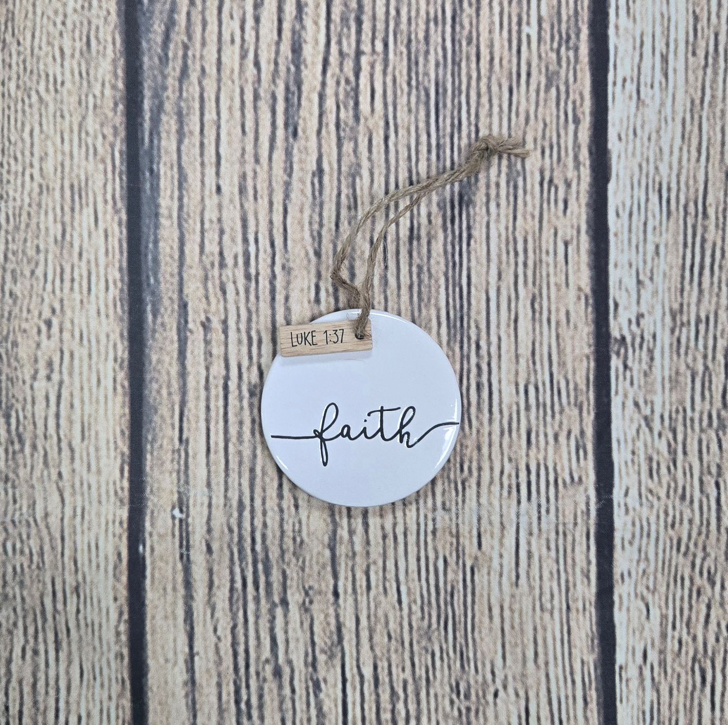Faith Ceramic Circle Ornament with Wooden Charm