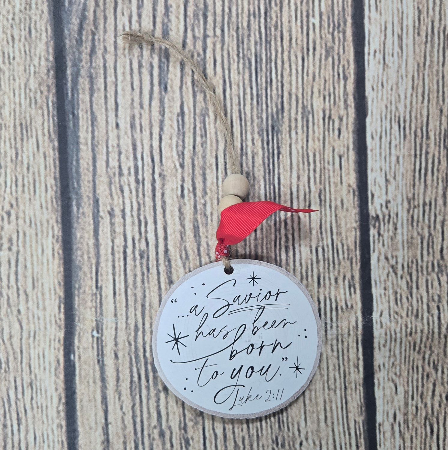 A Savior Has been Born to You Wooden Circle Ornament