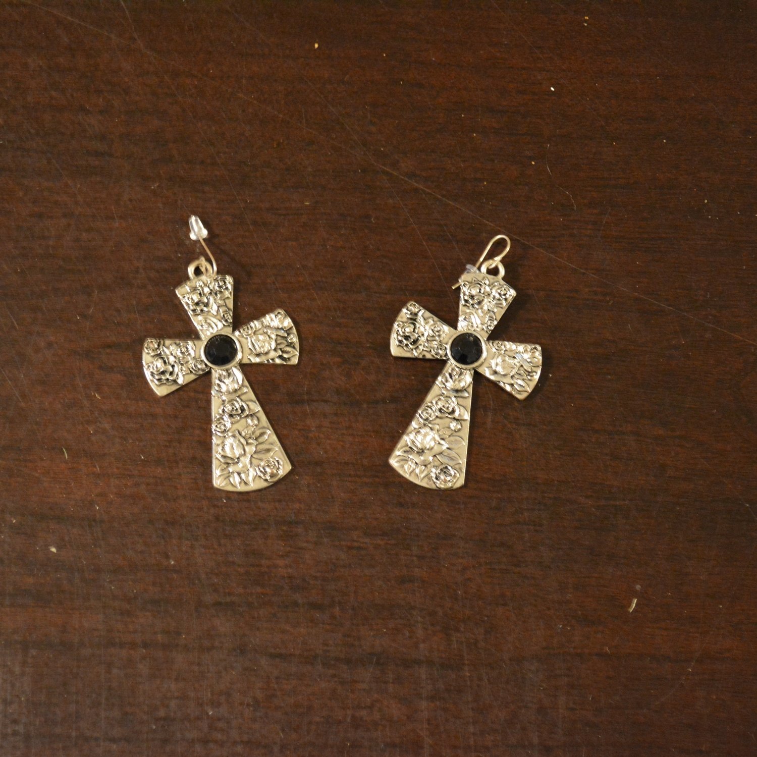 Silver and Black Cross Earrings with flowers