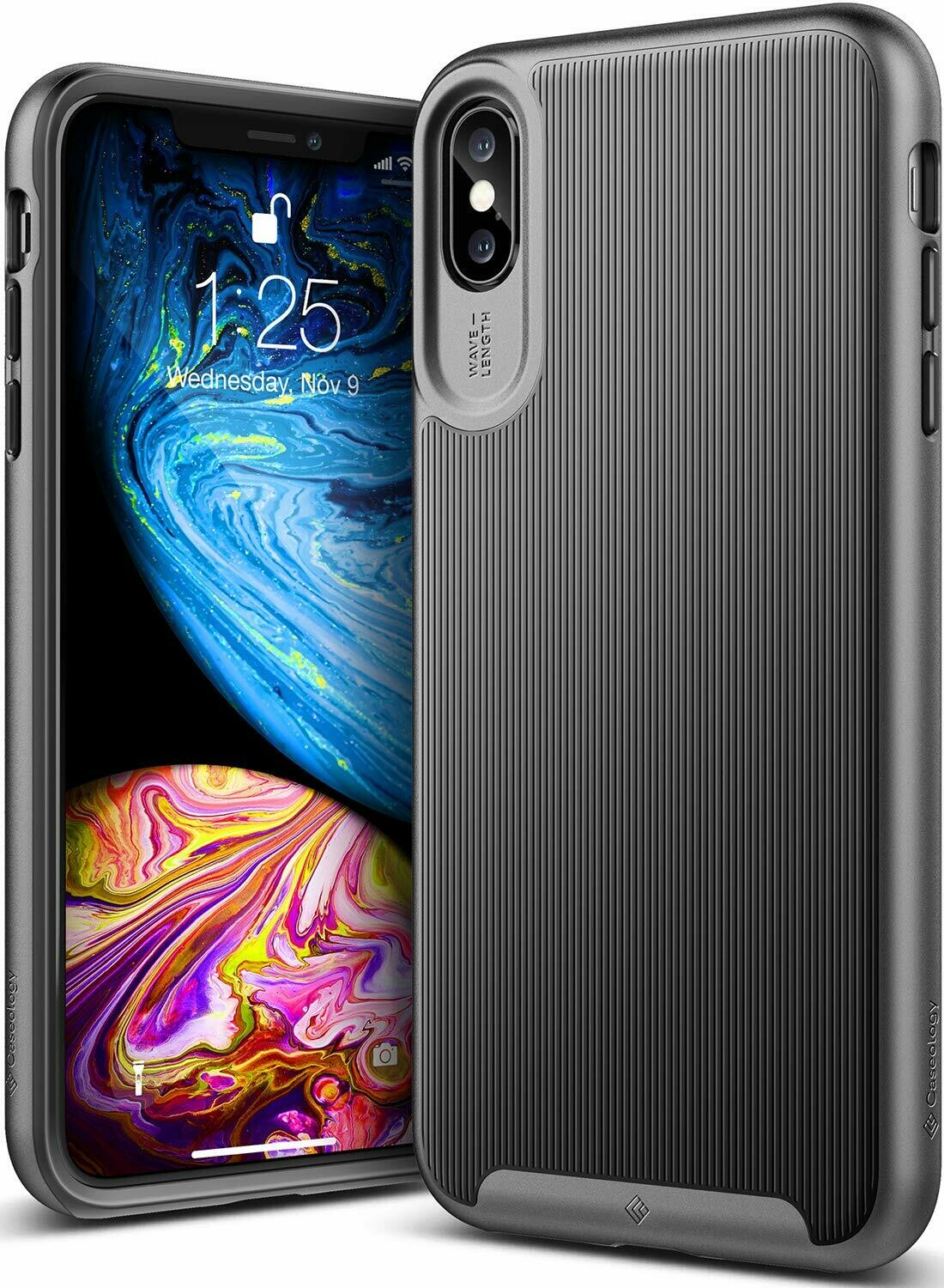 Stylish Grip Design Caseology Wavelength Case for iPhone X, Xs, XR and Xs Max together with 3D Full Cover Glass Protector