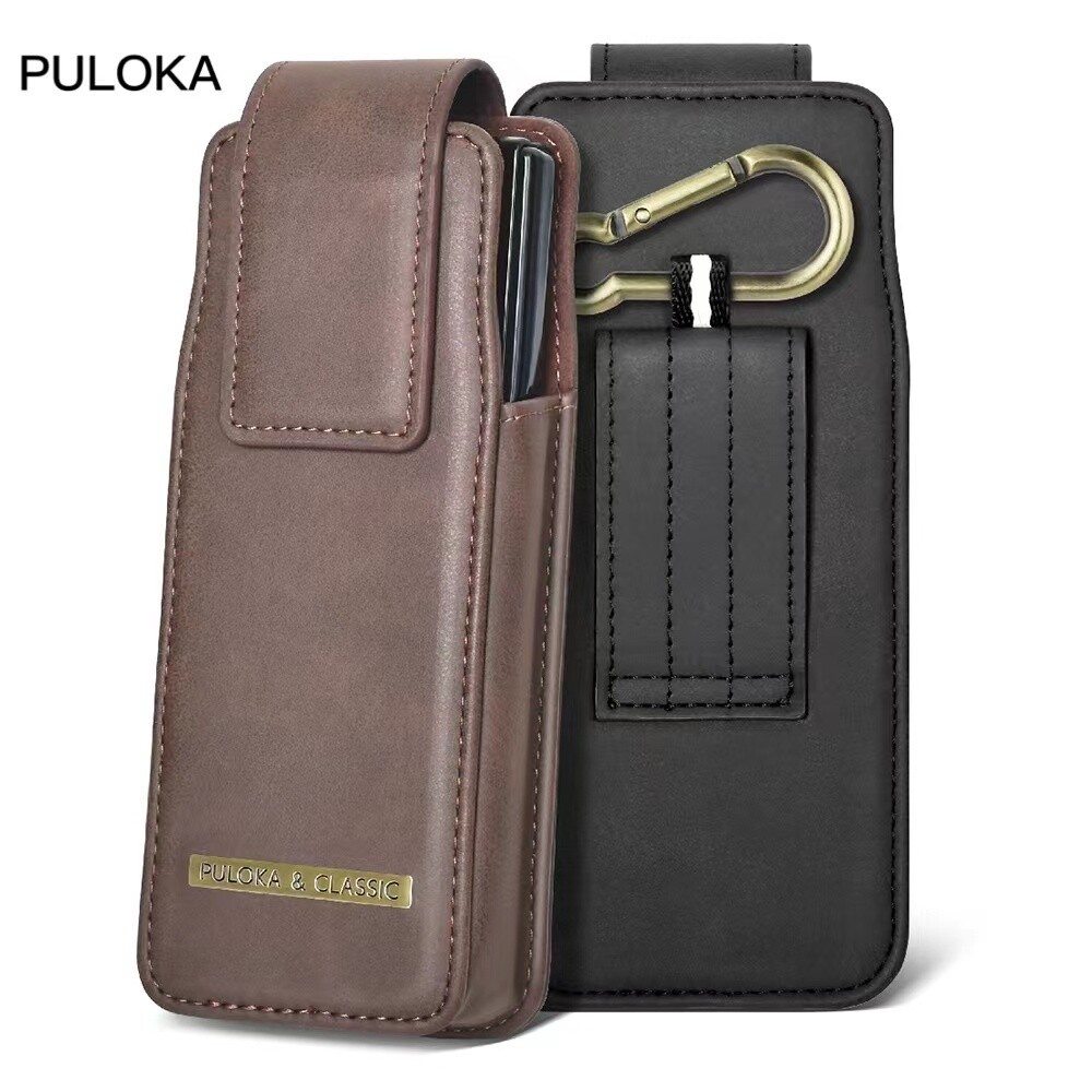 Samsung Z Fold Premium High End PULOKA Men Leather Cell Phone Holster Pouch Multifunctional Waist Bag