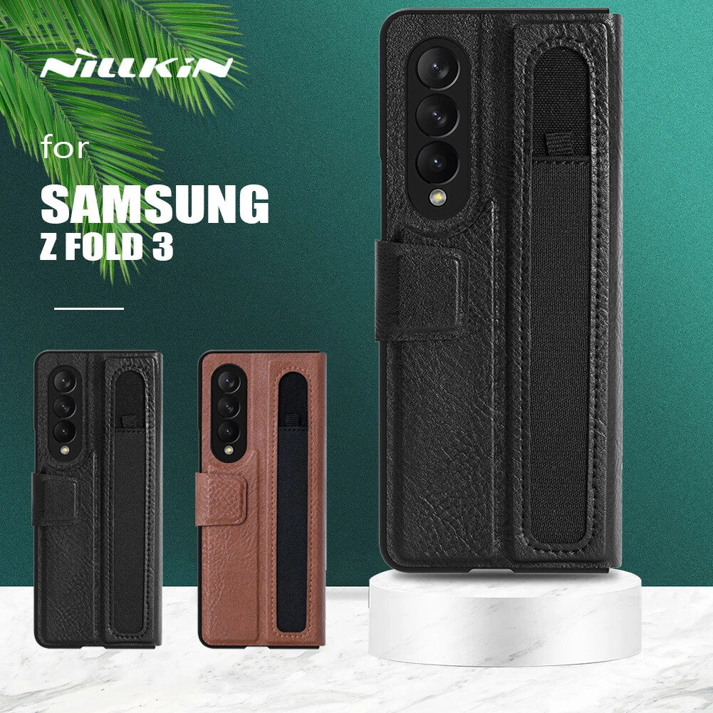 Samsung Galaxy Z Fold 3 High End Nillkin Aoge 360 Degress Leather Flip Wallet Case with Magnetic  Flip Lock and Stylus Pen Slot