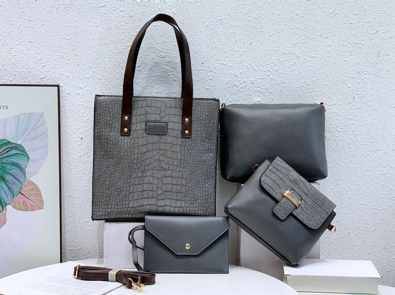 4 in 1 Keira Mila Collection Samsusen Premium Crocodile Skin Design Ladies Leather Bag
